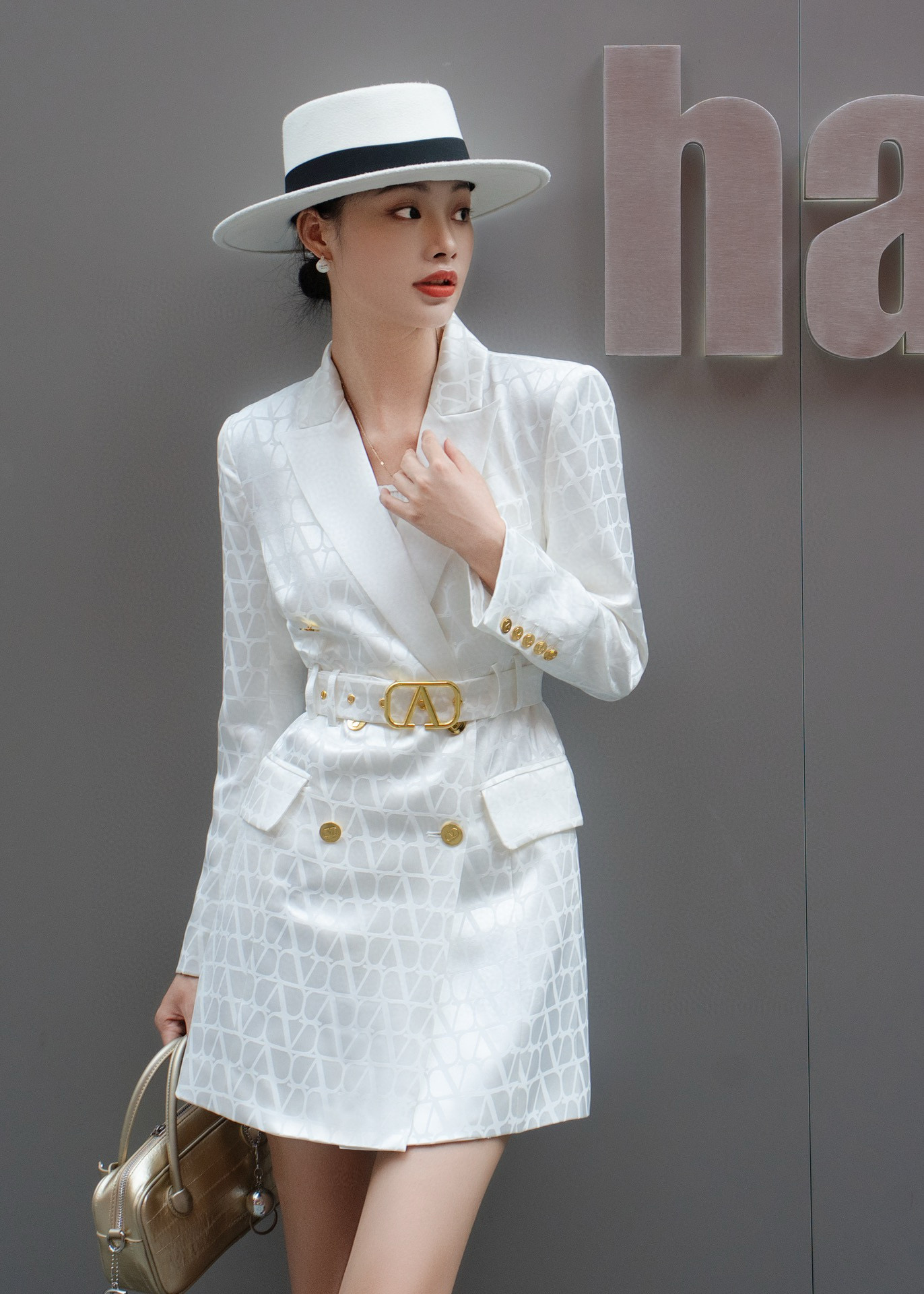 Valentino White Jacquard Blazer Dress with Belt, Designer Inspired, S-XL Sizes 1 i1740897240193 7116 0 0