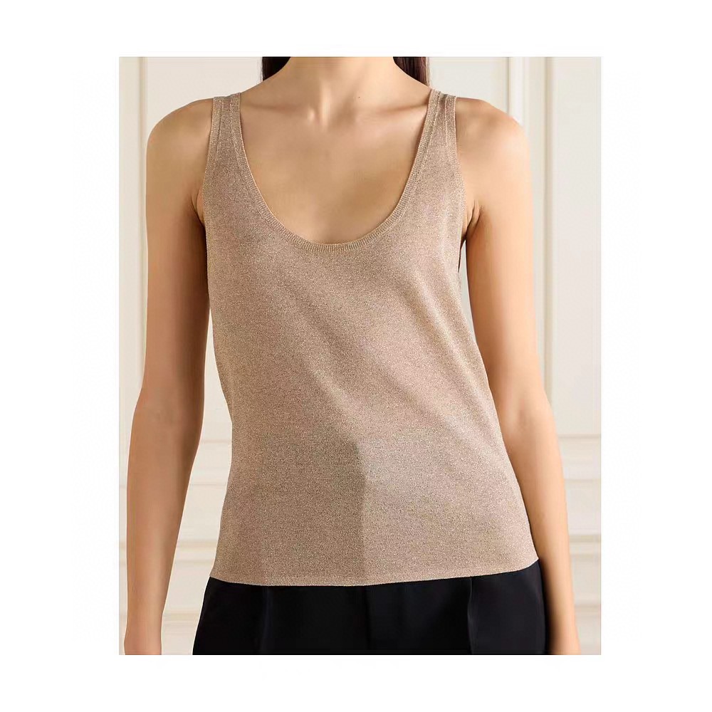 NO:313620,[Love] New [Love]!  Latest SLP 25NEW Metal Yarn U-neck Knitted Vest. Color Gold, Black. Size SML., loro piana, alexander wang19860909[爱心]新款[爱心]！最新SLP 25NEW 金属纱线U型领针织背心.颜色金、黑.尺码SML.,,loro piana,alexander wang,Women's clothing