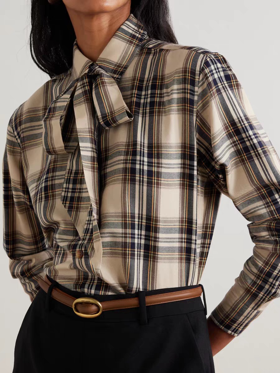 NO:590900,[Love] New style [Love]!  The latest SLP 25NEW yarn-dyed plaid ribbon shirt. Size SML.,,loro piana,shirts,alexander wang19860909[爱心]新款[爱心]！最新SLP 25NEW 色织格纹飘带衬衫.尺码SML.,,loro piana,shirts,alexander wang,Women's clothing