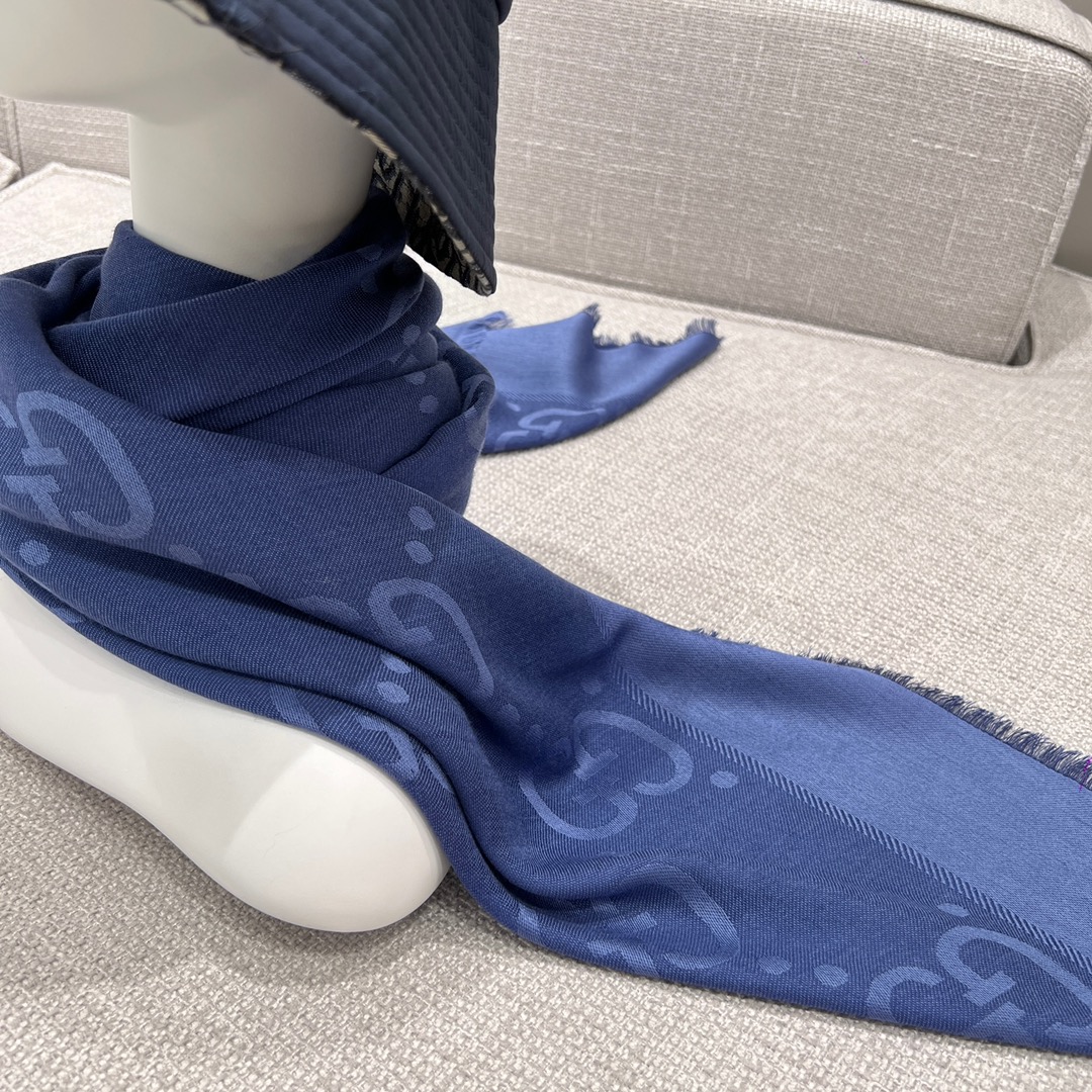 Gucci Blue GG Jacquard Wool-Silk Shawl | 140x140cm | Travel-Friendly 7 i1702147980 58 5