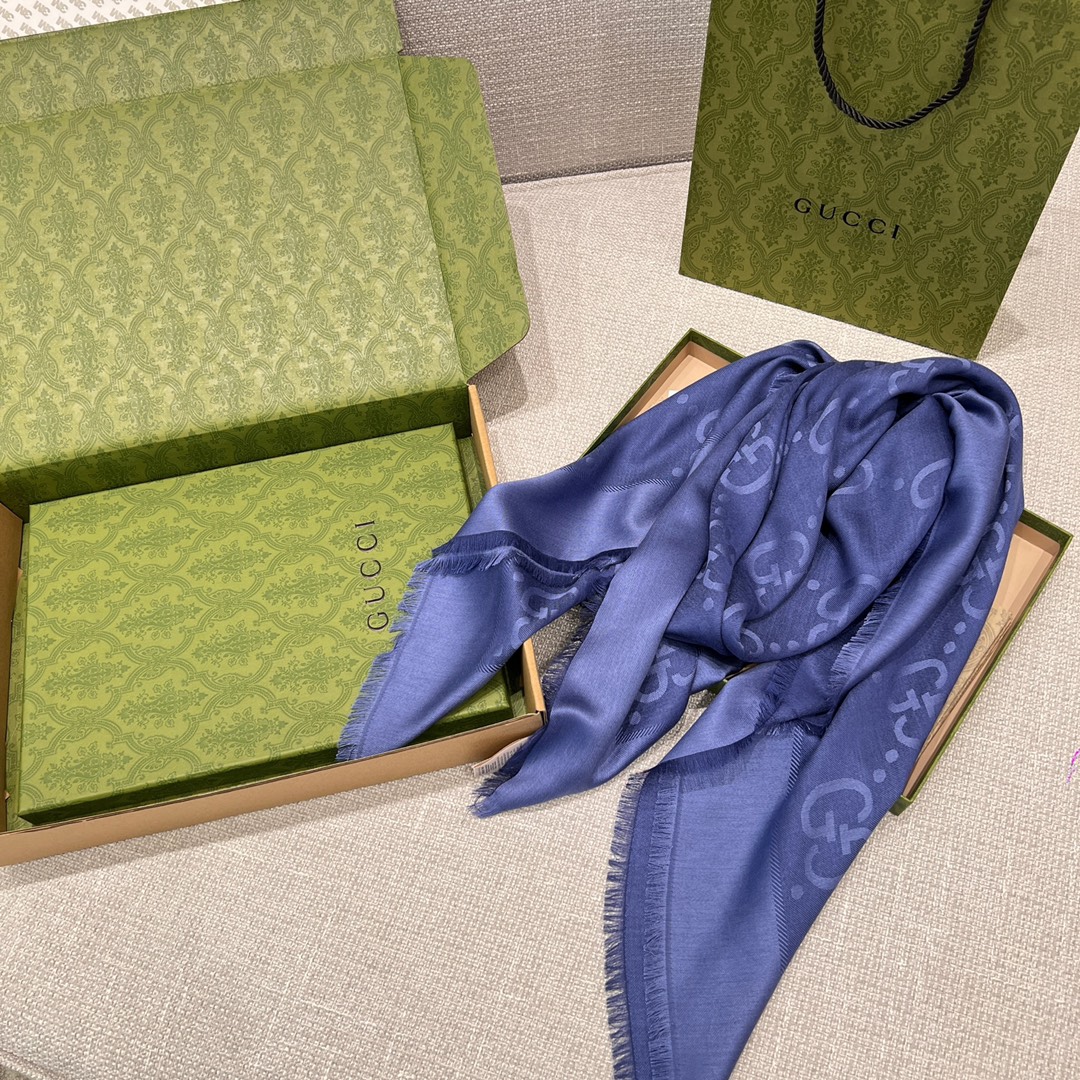 Gucci Blue GG Jacquard Wool-Silk Shawl | 140x140cm | Travel-Friendly 8 i1702147980 6154 6