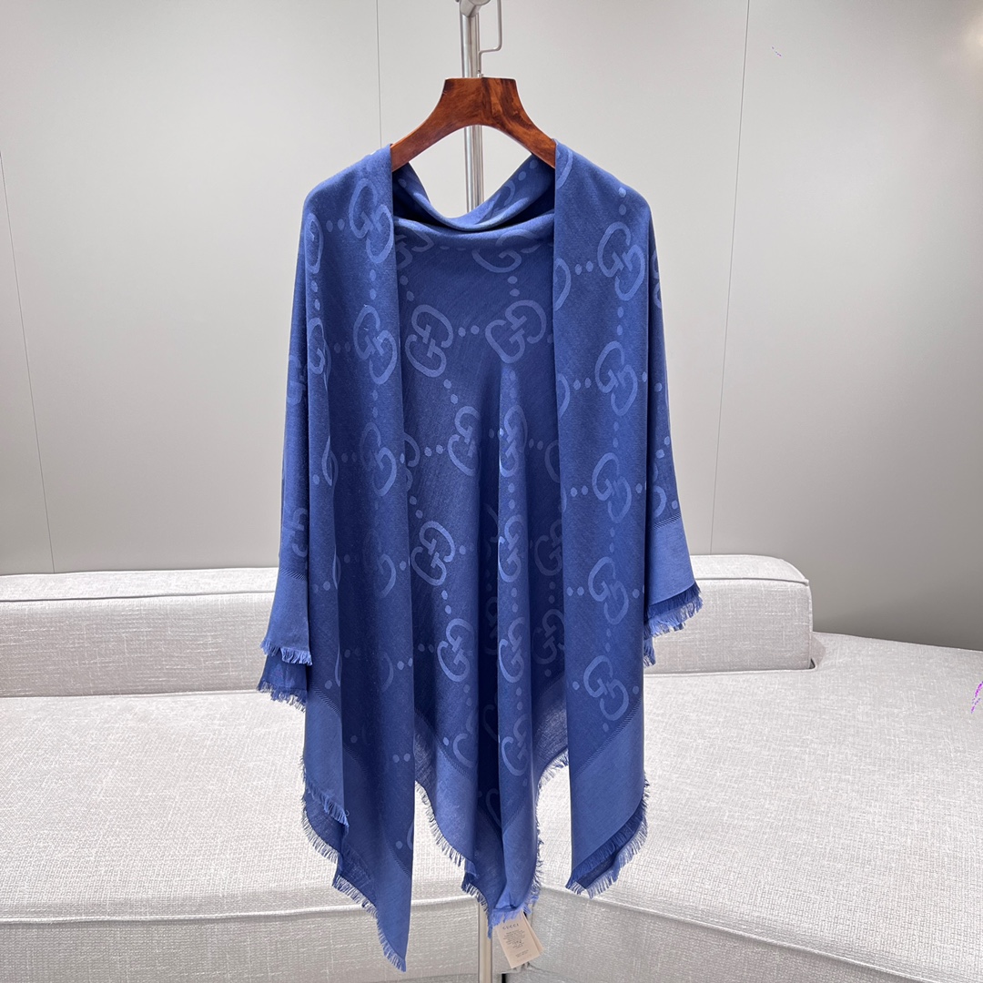 Gucci Blue GG Jacquard Wool-Silk Shawl | 140x140cm | Travel-Friendly 10 i1702147980 8660 0