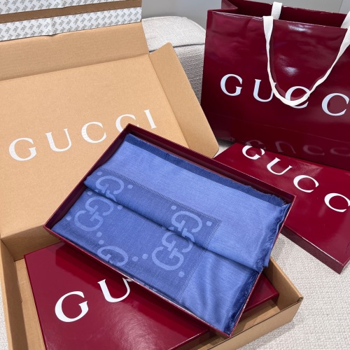 Gucci Blue Jacquard Shawl 60% Silk 40% Wool 140x140cm Classic Big Logo 1 Gucci Blue Jacquard Shawl 60% Silk 40% Wool 140x140cm Classic Big Logo
