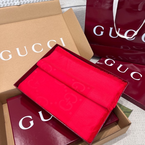 Gucci Large GG Jacquard Shawl 60% Silk 40% Wool, 140x140cm - Red 1 Gucci Large GG Jacquard Shawl 60% Silk 40% Wool, 140x140cm - Red