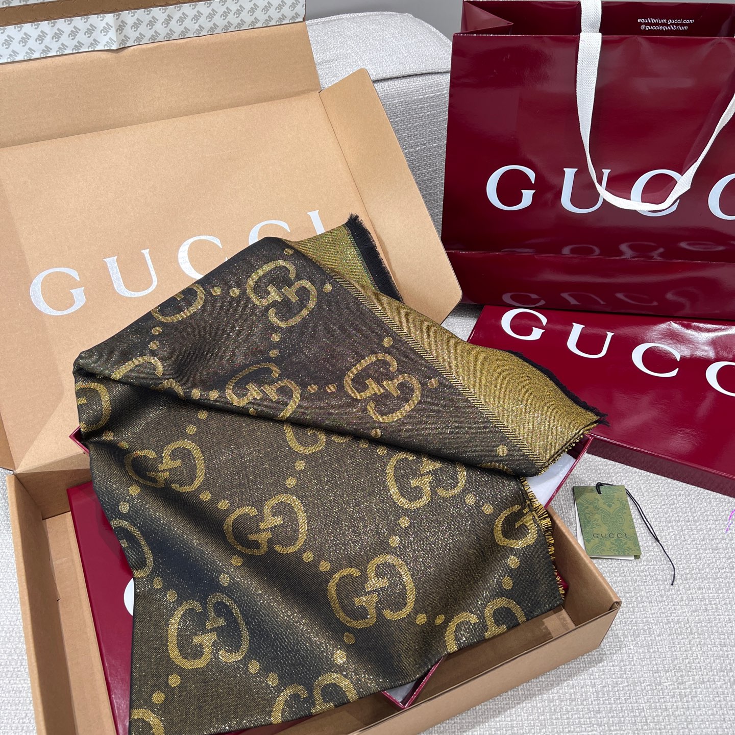 Gucci Metallic Jacquard Wool Blend Shawl, 140x140cm, Brown & Gold 8 i1736710430643 2205 0 6