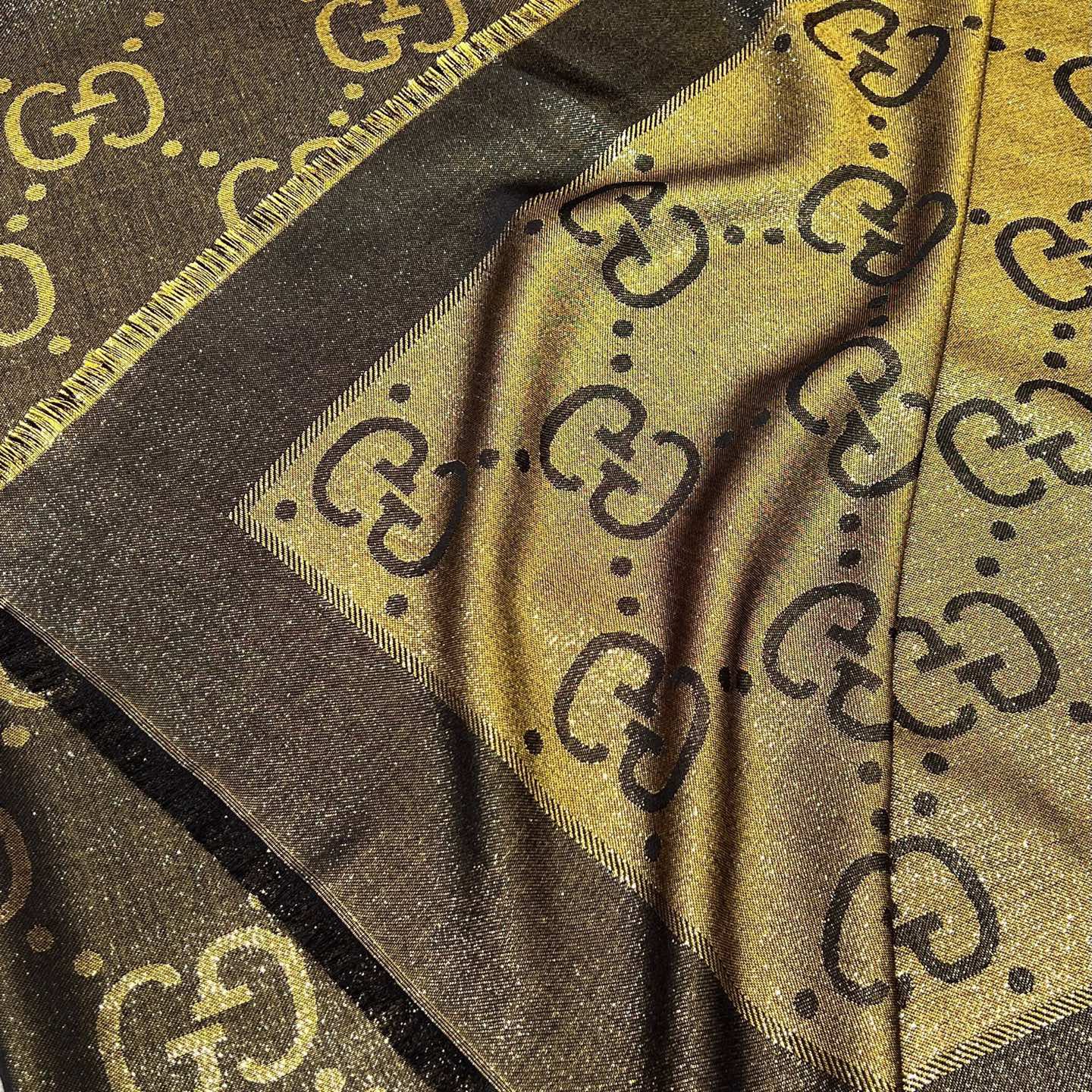 Gucci Metallic Jacquard Wool Blend Shawl, 140x140cm, Brown & Gold 6 i1736710431084 8720 0 4