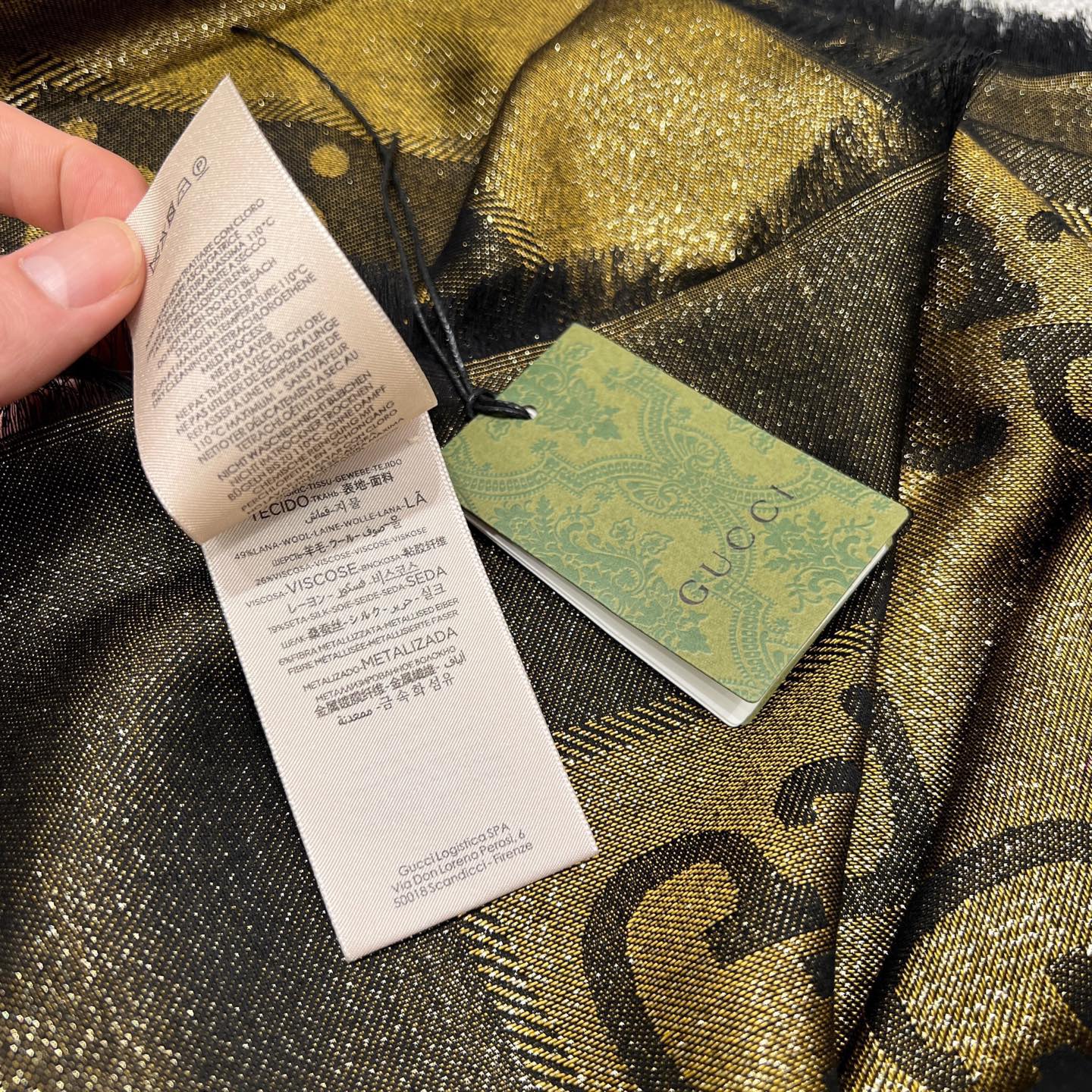 Gucci Metallic Jacquard Wool Blend Shawl, 140x140cm, Brown & Gold 3 i1736710431468 8612 0 1