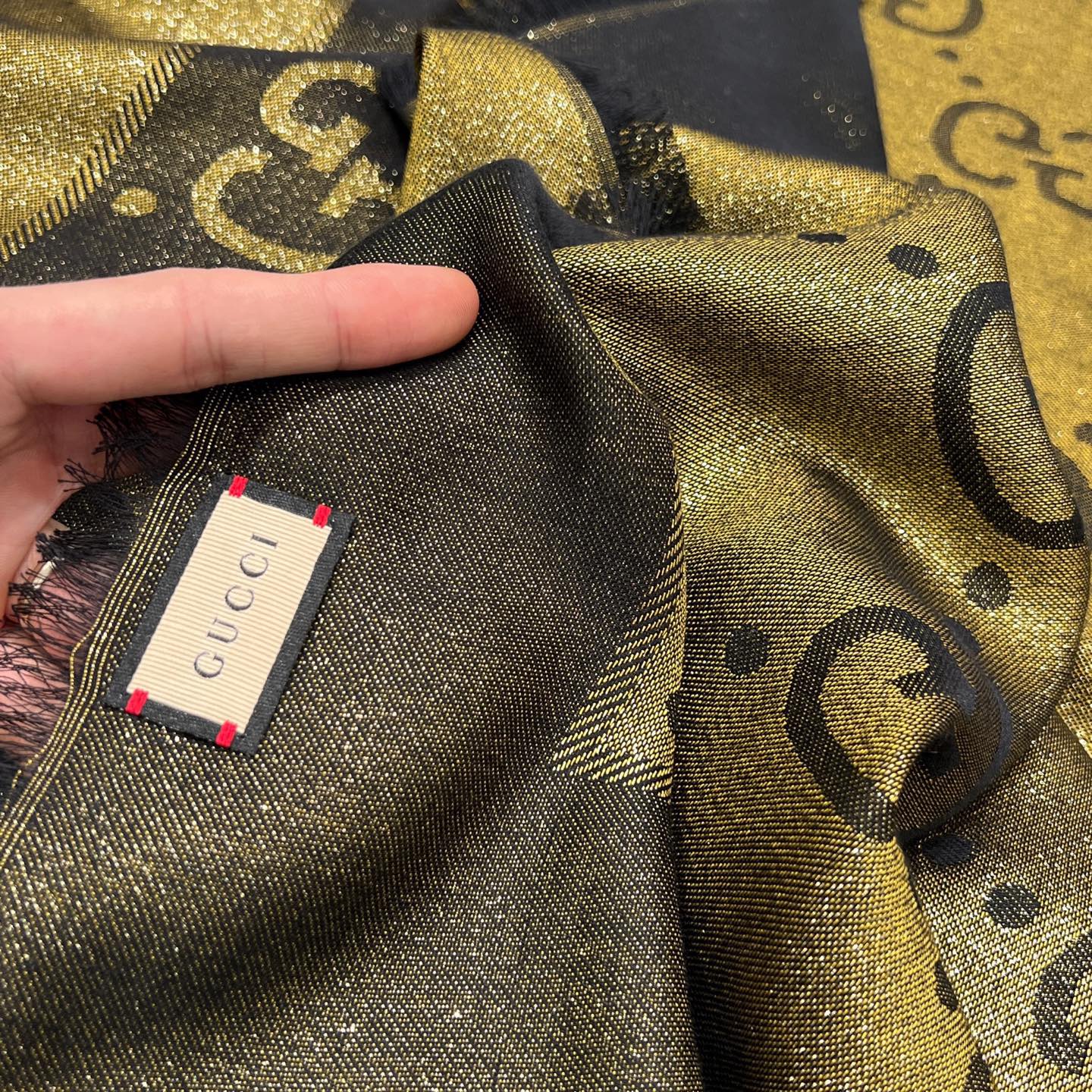 Gucci Metallic Jacquard Wool Blend Shawl, 140x140cm, Brown & Gold 5 i1736710432953 8969 0 3