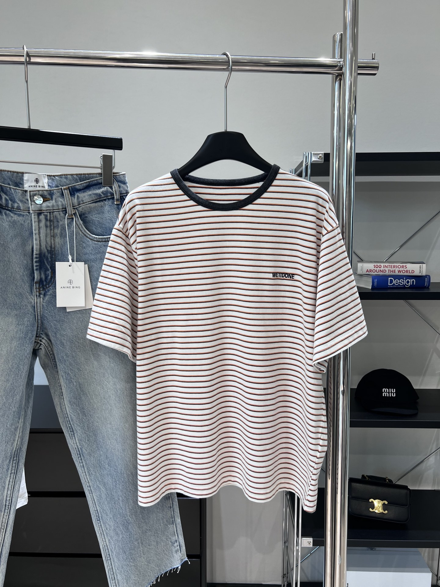 2025s WE11DONE Striped T-Shirt: 100% Cotton, Loose Fit, Size SML. - 图片 3