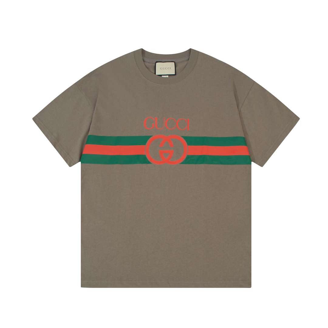 GUCCI 古驰 Camiseta de manga corta con estampado de letras doble G de cinturón, logotipo refinado, inspirado en el estilo…