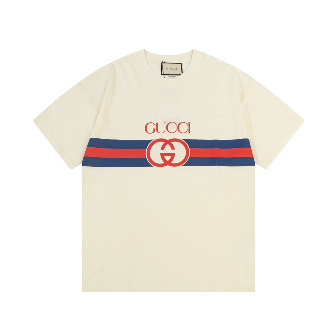 GUCCI 古驰 Camiseta de manga corta con estampado de letras doble G de cinturón, logotipo refinado, inspirado en el estilo…
