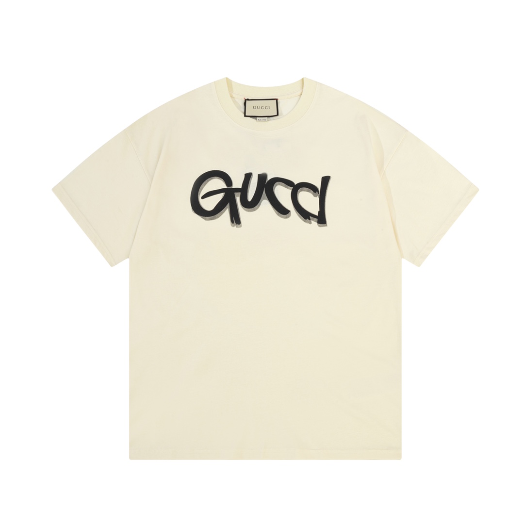 GUCCI 古驰 Camiseta de manga corta con estampado de letras graffiti acuarela, logotipo refinado, inspirado en el estilo r…