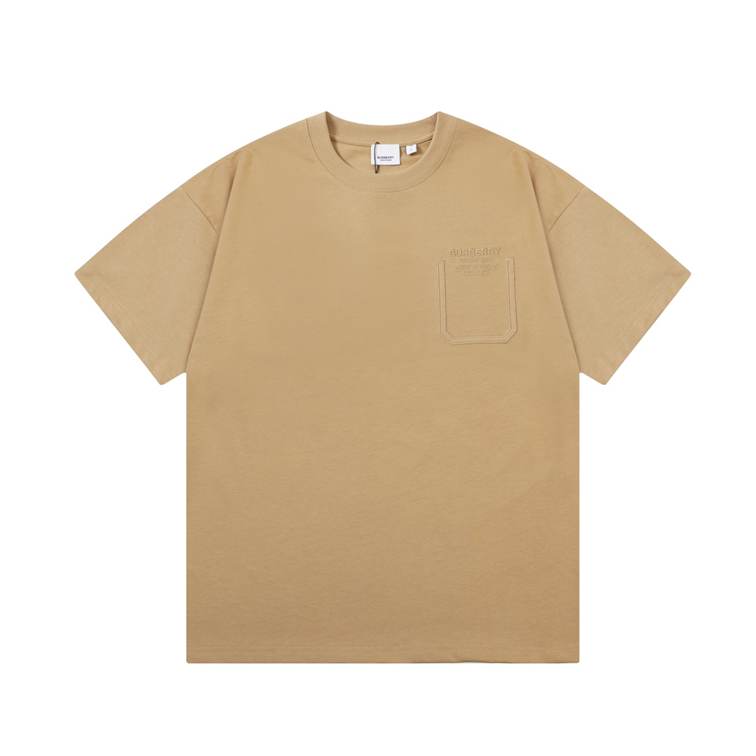 BURBERRY Camiseta de manga corta con bordado de bolsillo falso, estampado de logo grande clásico, mejora refinada, insp…