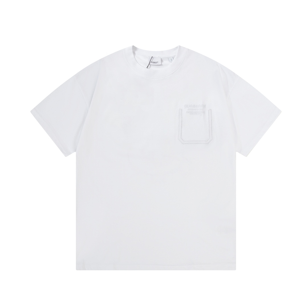 BURBERRY Camiseta de manga corta con bordado de bolsillo falso, estampado de logo grande clásico, mejora refinada, insp…