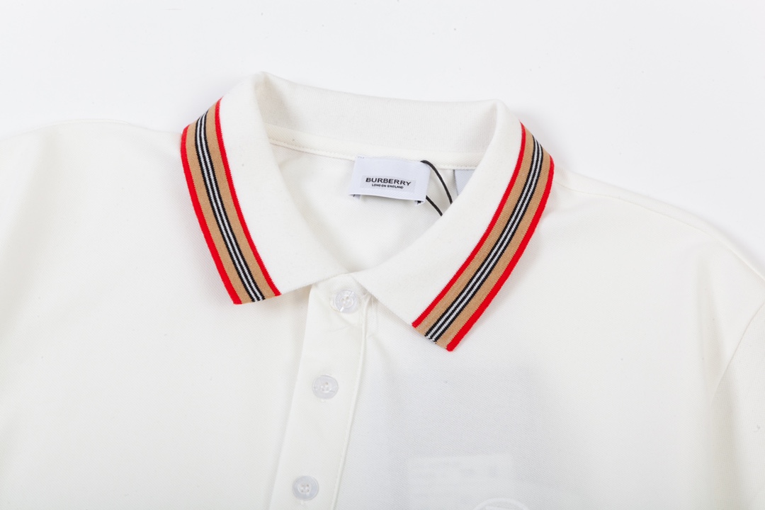 Burberry Classic Red Striped Knitted Collar Polo Shirt with TB Logo Upgrade - 图片 2