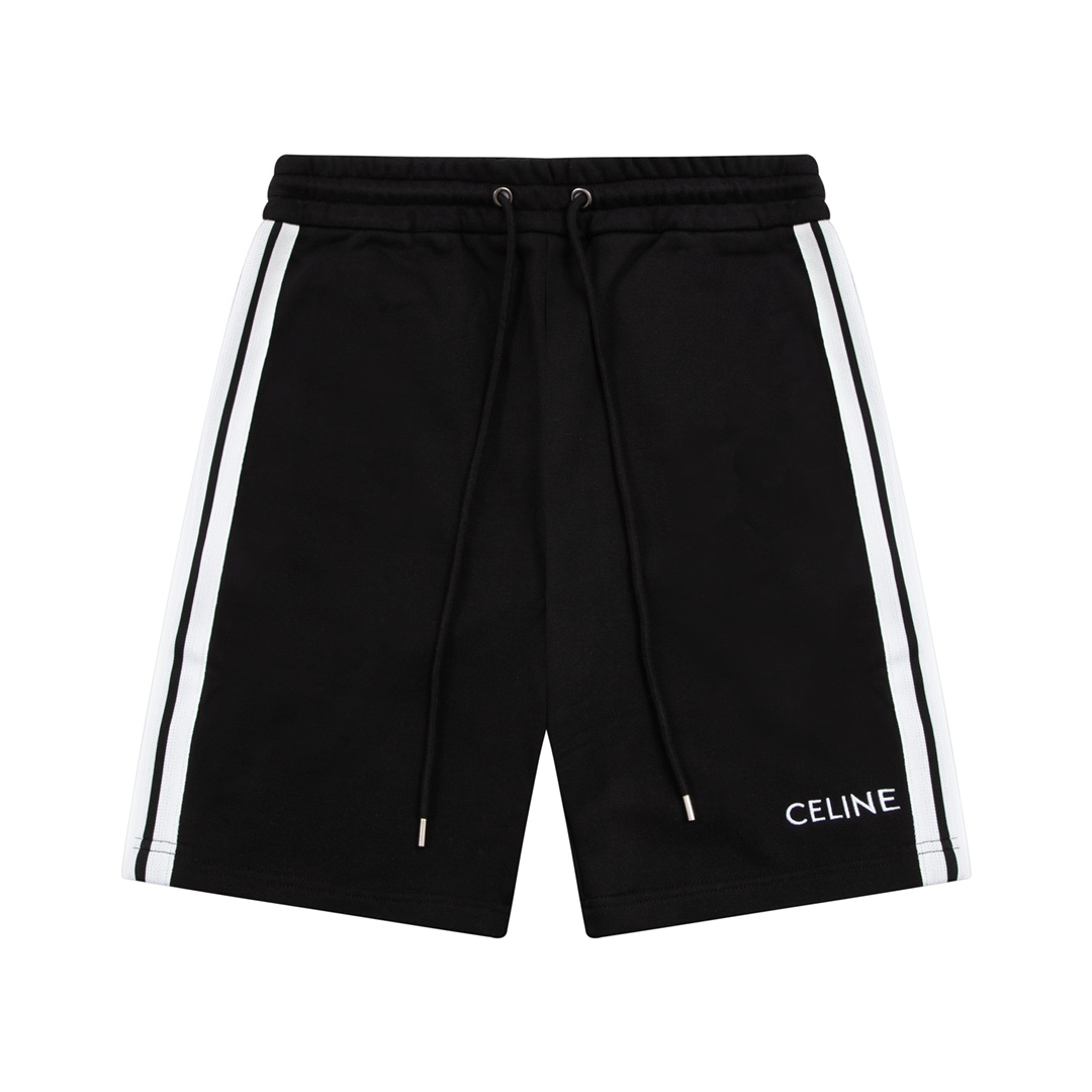 Celine Ropa Pantalones cortos Negro Bordado Universal para hombres y mujeres Algodón Casual