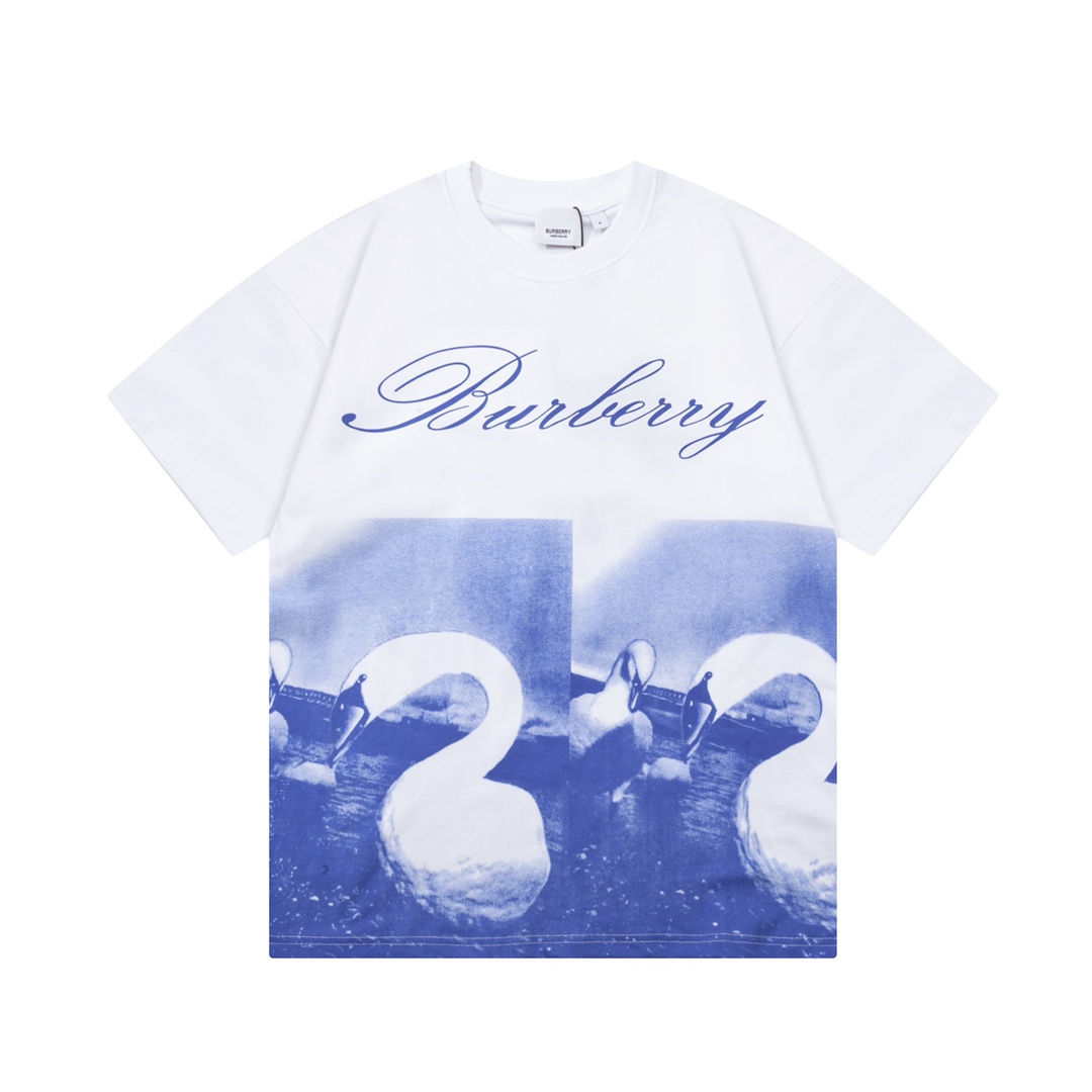 BURBERRY 巴宝莉 天鹅风景画字母印花 大Logo经典识标印花精致升级 灵感源自八十年代复古 原版面料 官方同款 短袖T恤 定制260克同缸染面料 手感非常舒服 春夏最新砖柜同步 时尚又个性 超级百搭好看 男女都非常合适 人手必备款…