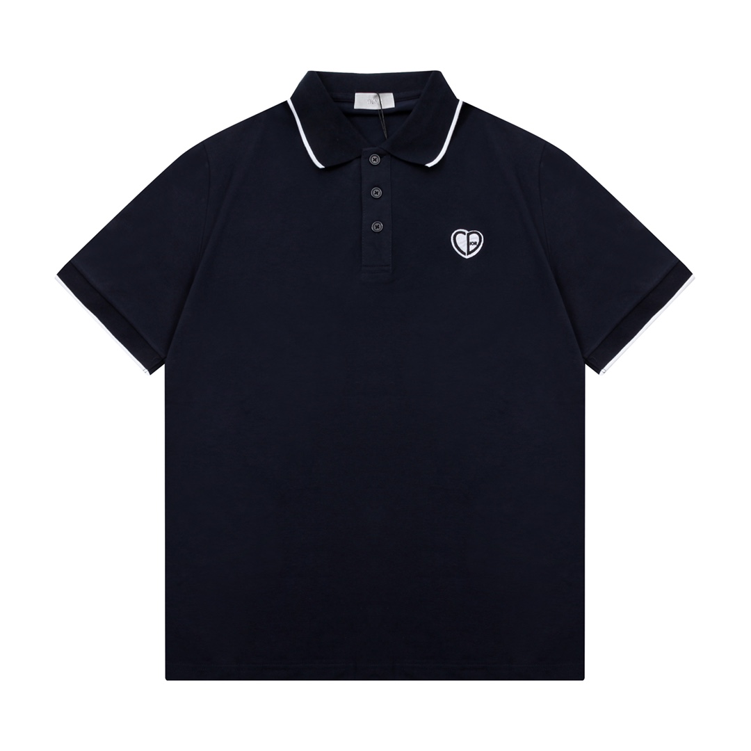 DiOR Classic LoGO CD Heart 💗 Polo bordado mejorado, inspirado en la década de 1980 Tela original retro Mismo…