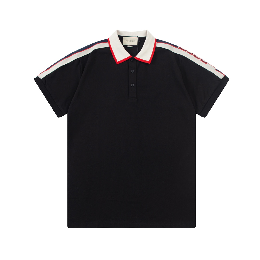 GUCCI 古驰 双G 小LOGO字母织带拼色领 升级，灵感源自八十年代复古 原版面料 官方同款 Polo衫 定制 同缸染面料 手感非常舒服 春夏最新砖柜同步 时尚又个性 超级百搭好看的一款 男女都非常合适 人手必备款 吊牌 领标 水洗麦…