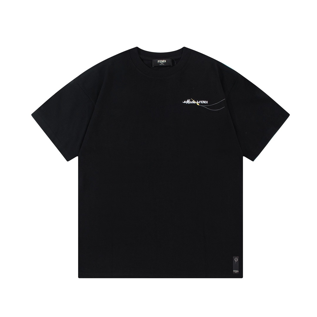 FENDI 芬迪 Camiseta de manga corta con logo bordado de doble FF y aguja, inspirada en el estilo retro de los añ…