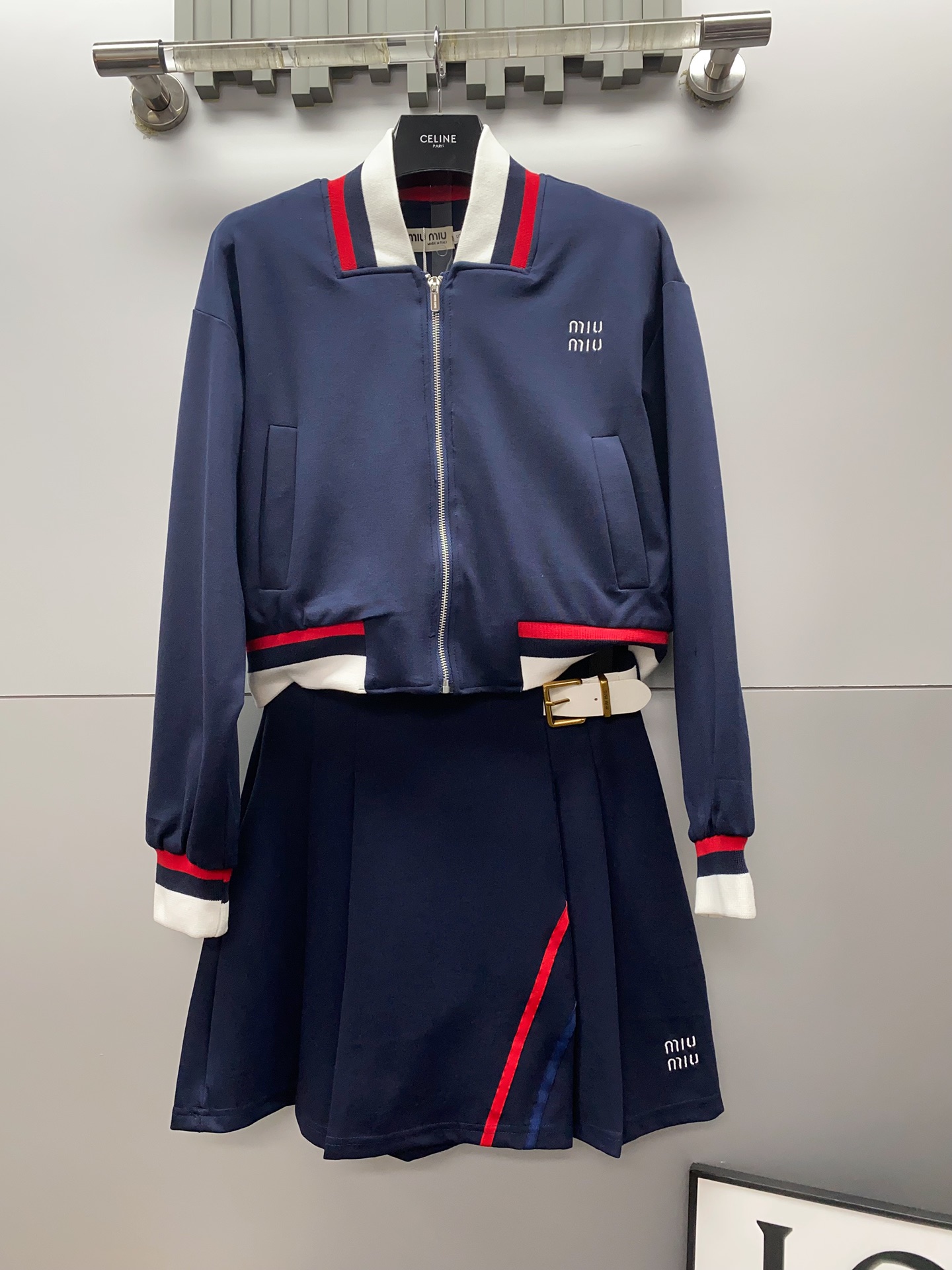 Miu Miu Women's Blue and White Two-Piece Skirt Set with Belt - S, M, L 3 i1734663000 2437 4