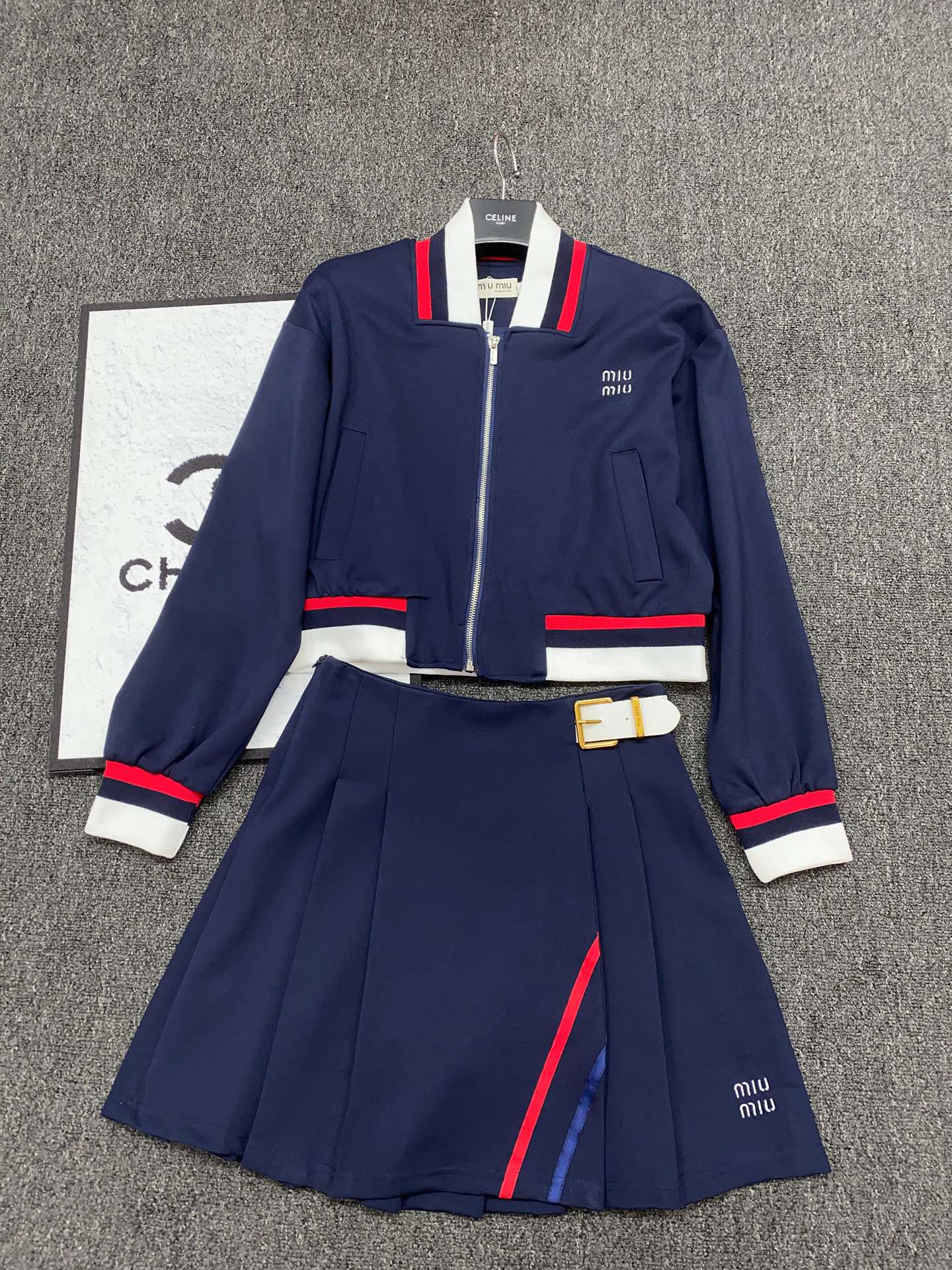 Miu Miu Women's Blue and White Two-Piece Skirt Set with Belt - S, M, L 6 i1734663000 8532 1