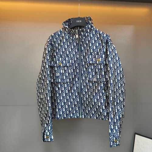 Dior Oblique Jacquard Jacket with Bee Embroidery, Blue & White, Slim Fit 1 Dior Oblique Jacquard Jacket with Bee Embroidery, Blue & White, Slim Fit