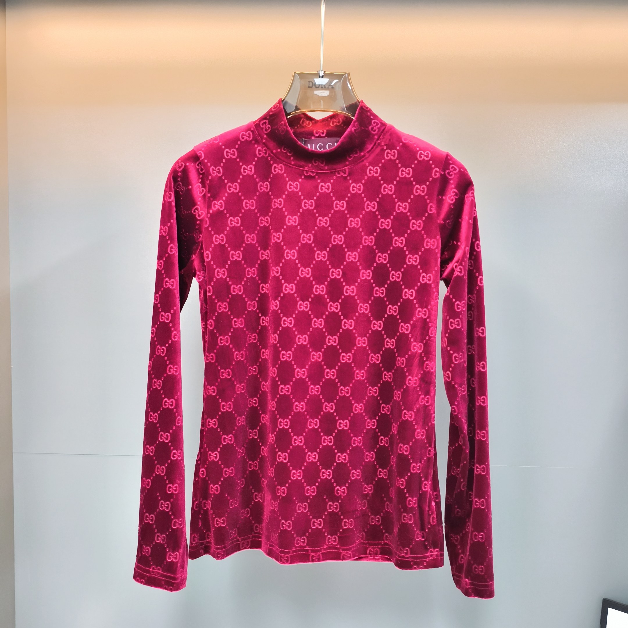 Gucci Velvet Logo Print Mock Neck Top Long Sleeve Shirt 1 a1758515981643 6654