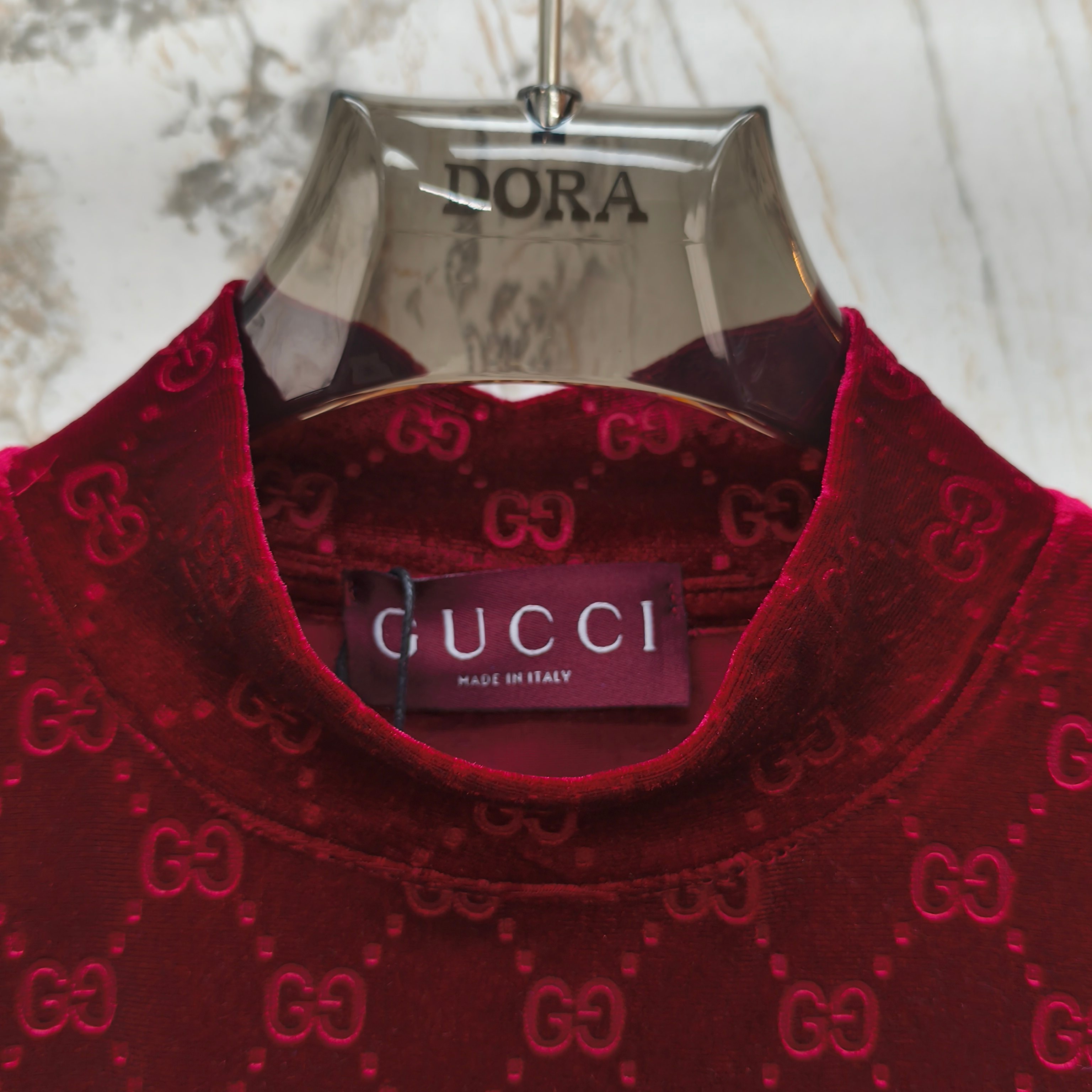 Gucci Velvet Logo Print Mock Neck Top Long Sleeve Shirt 2 a1758516055881 8384
