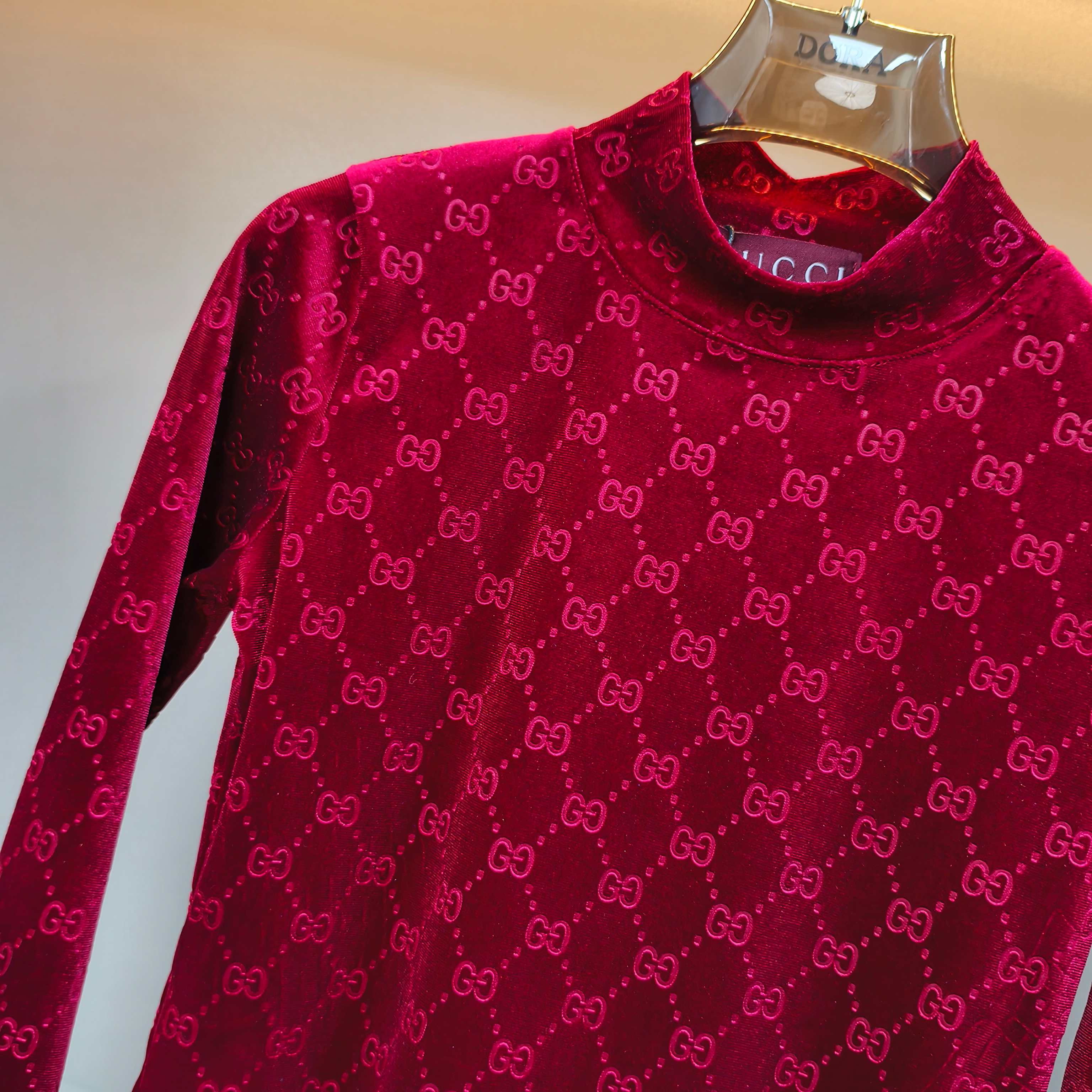 Gucci Velvet Logo Print Mock Neck Top Long Sleeve Shirt 6 a1758516058447 8127