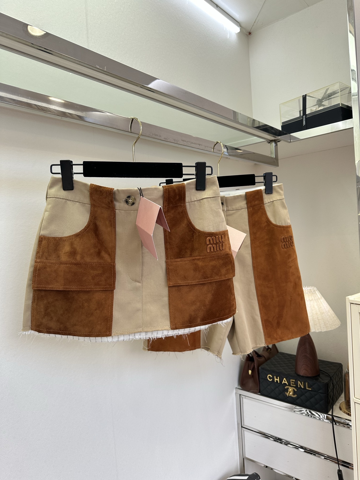 Miu Miu Canvas & Suede Patchwork Cargo Miniskirt