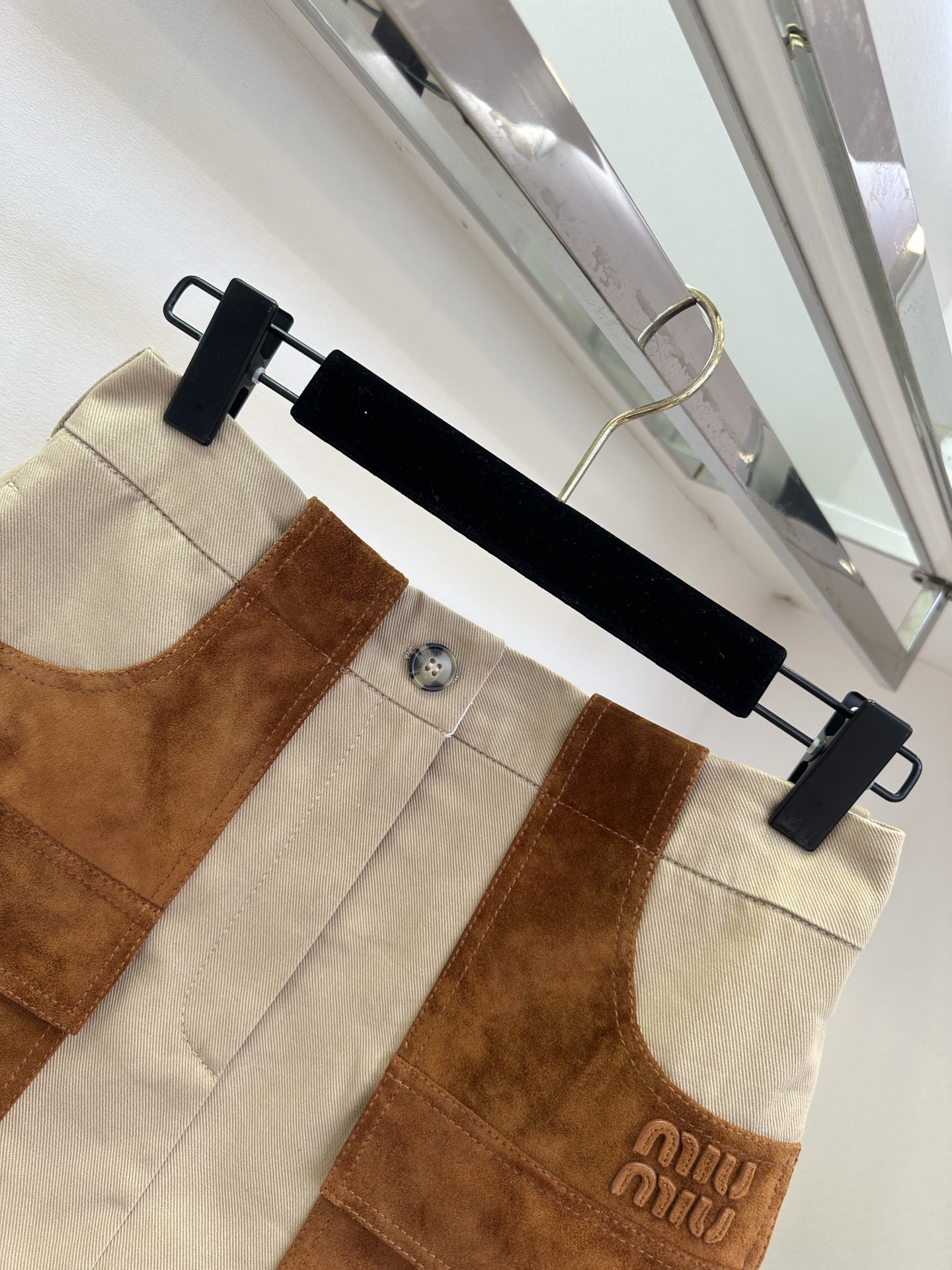 Miu Miu Canvas & Suede Patchwork Cargo Miniskirt