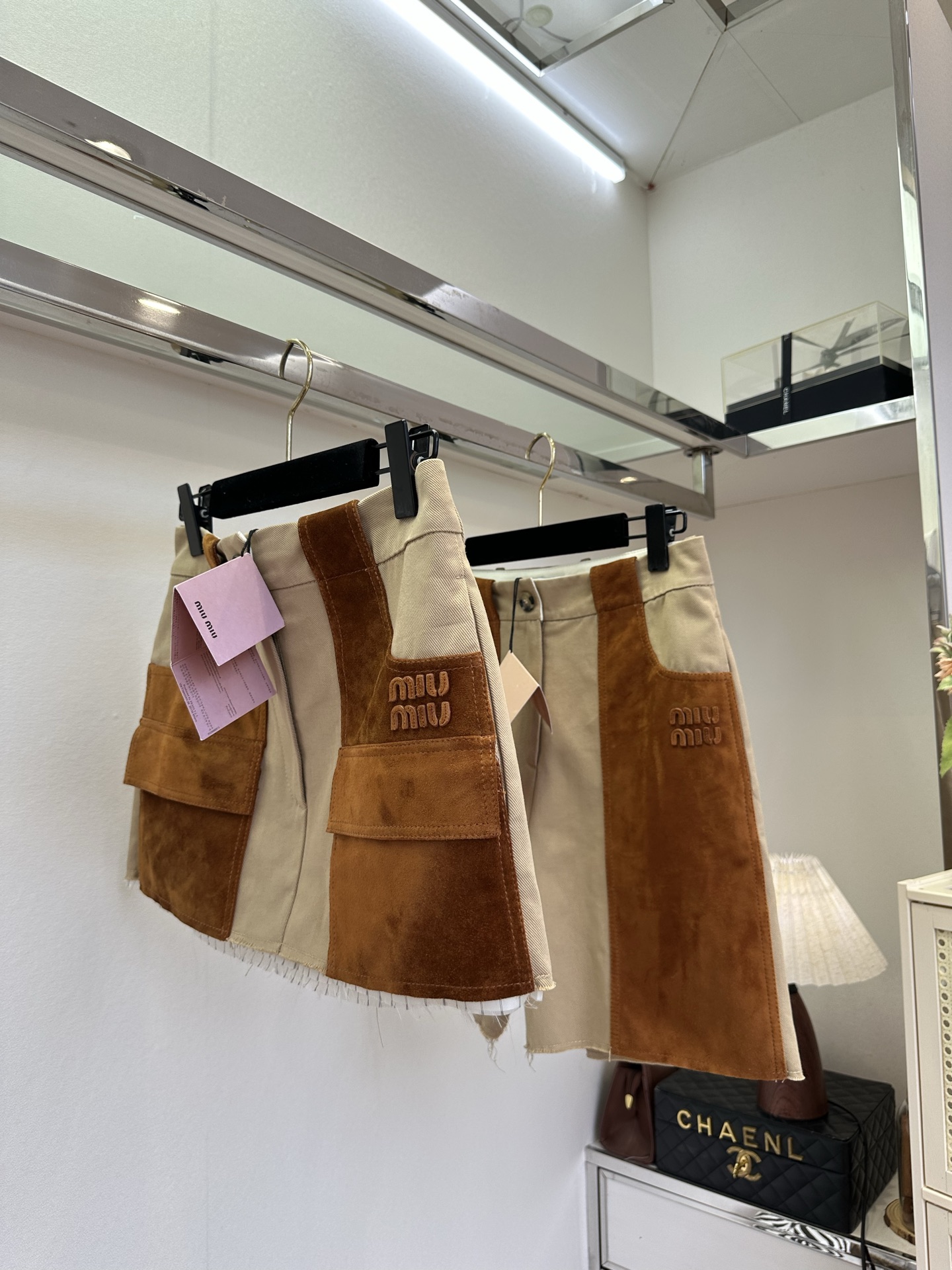 Miu Miu Canvas & Suede Patchwork Cargo Miniskirt