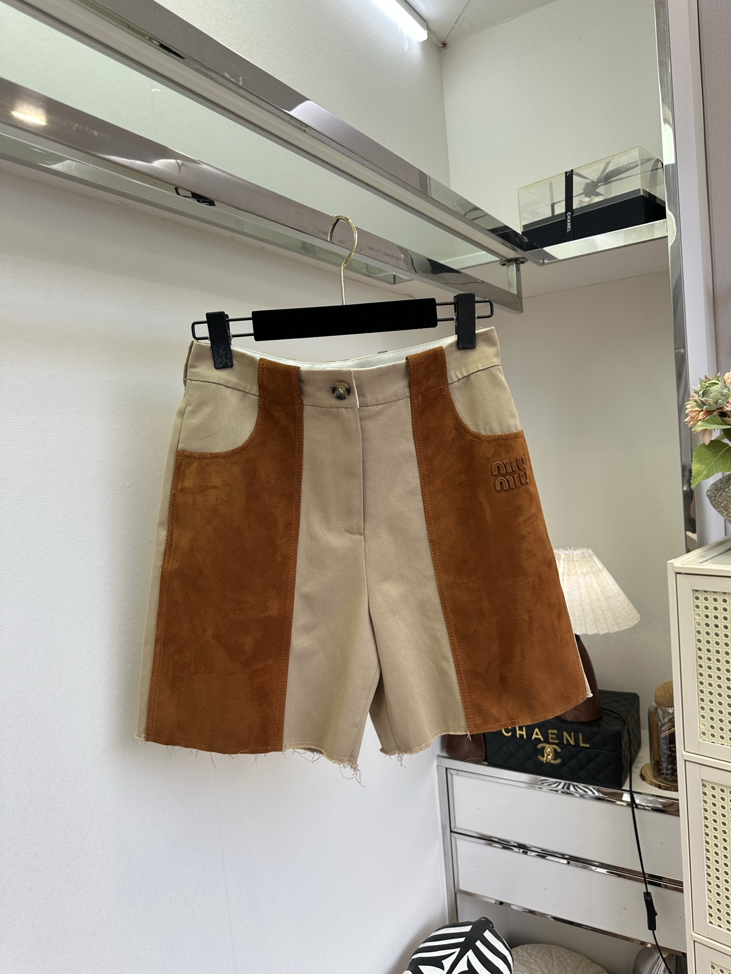 Miu Miu Canvas & Suede Patchwork Cargo Miniskirt