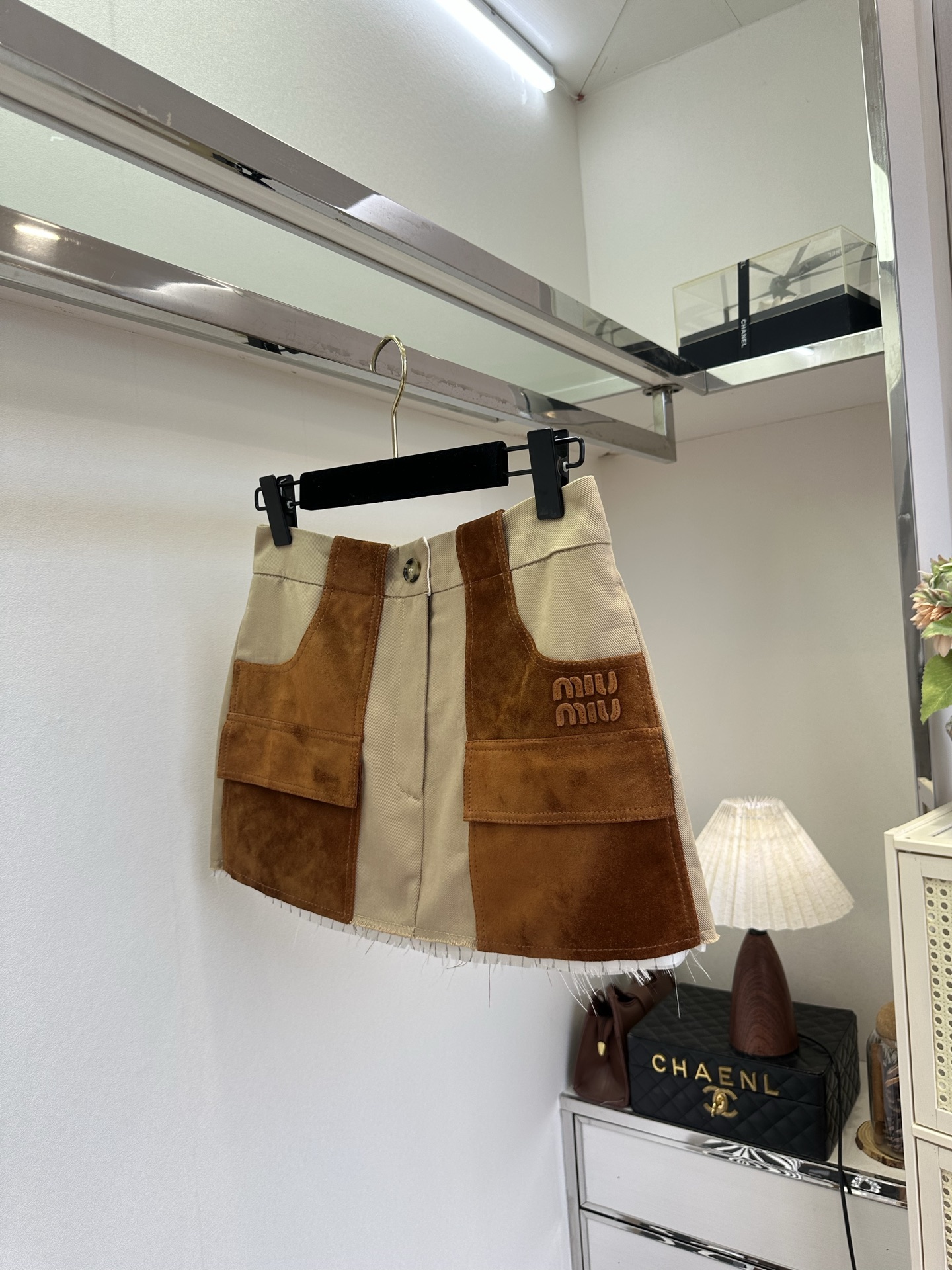 Miu Miu Canvas & Suede Patchwork Cargo Miniskirt
