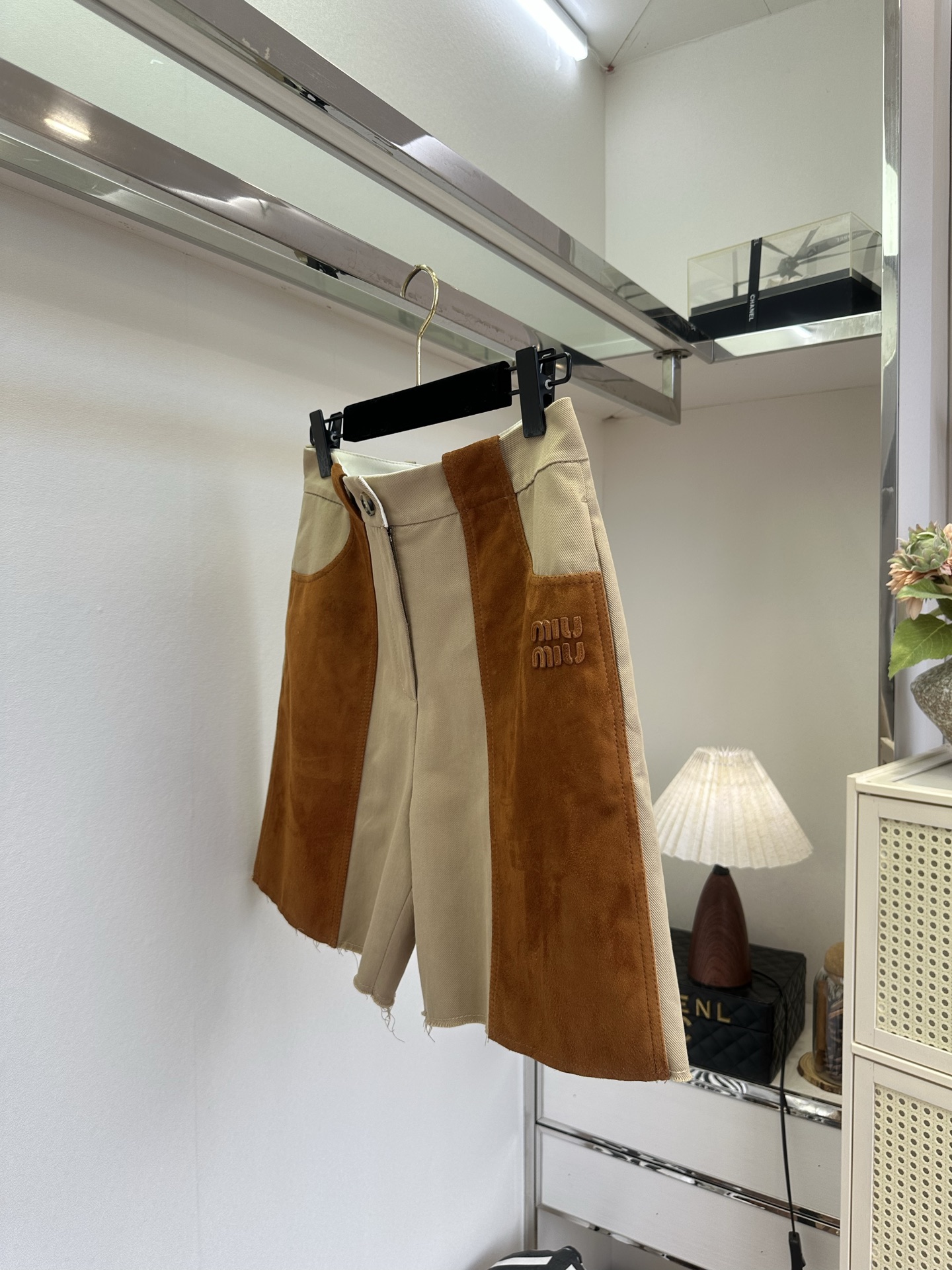 Miu Miu Canvas & Suede Patchwork Cargo Miniskirt