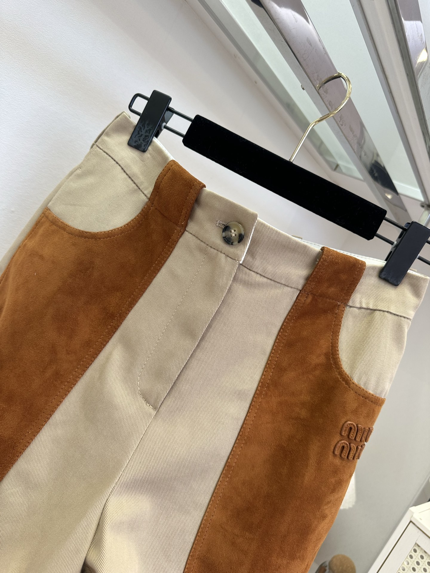Miu Miu Canvas & Suede Patchwork Cargo Miniskirt