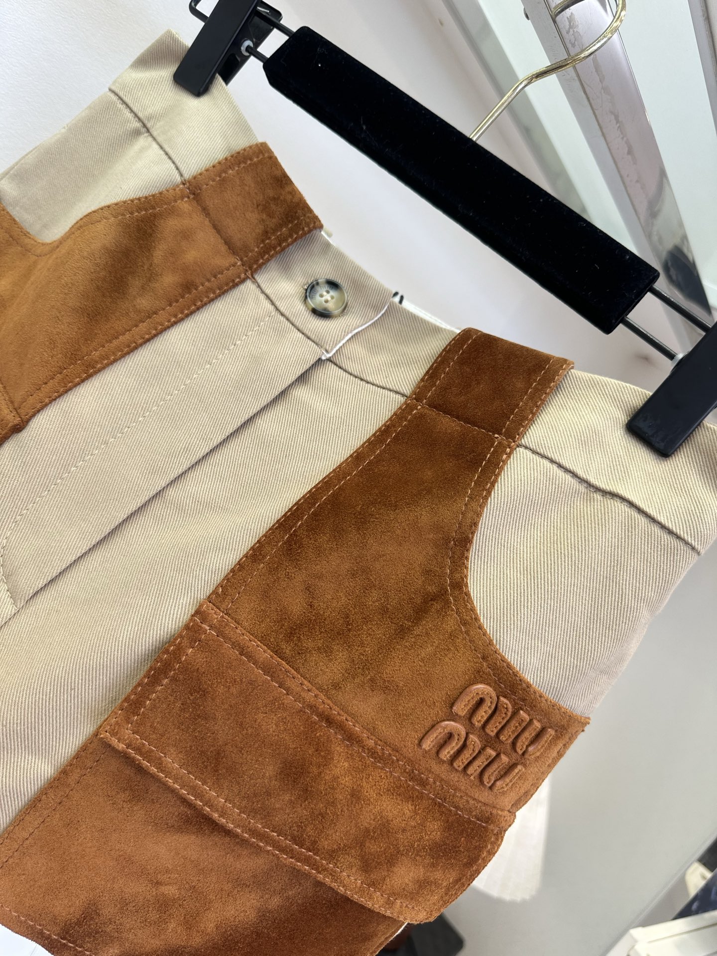 Miu Miu Canvas & Suede Patchwork Cargo Miniskirt