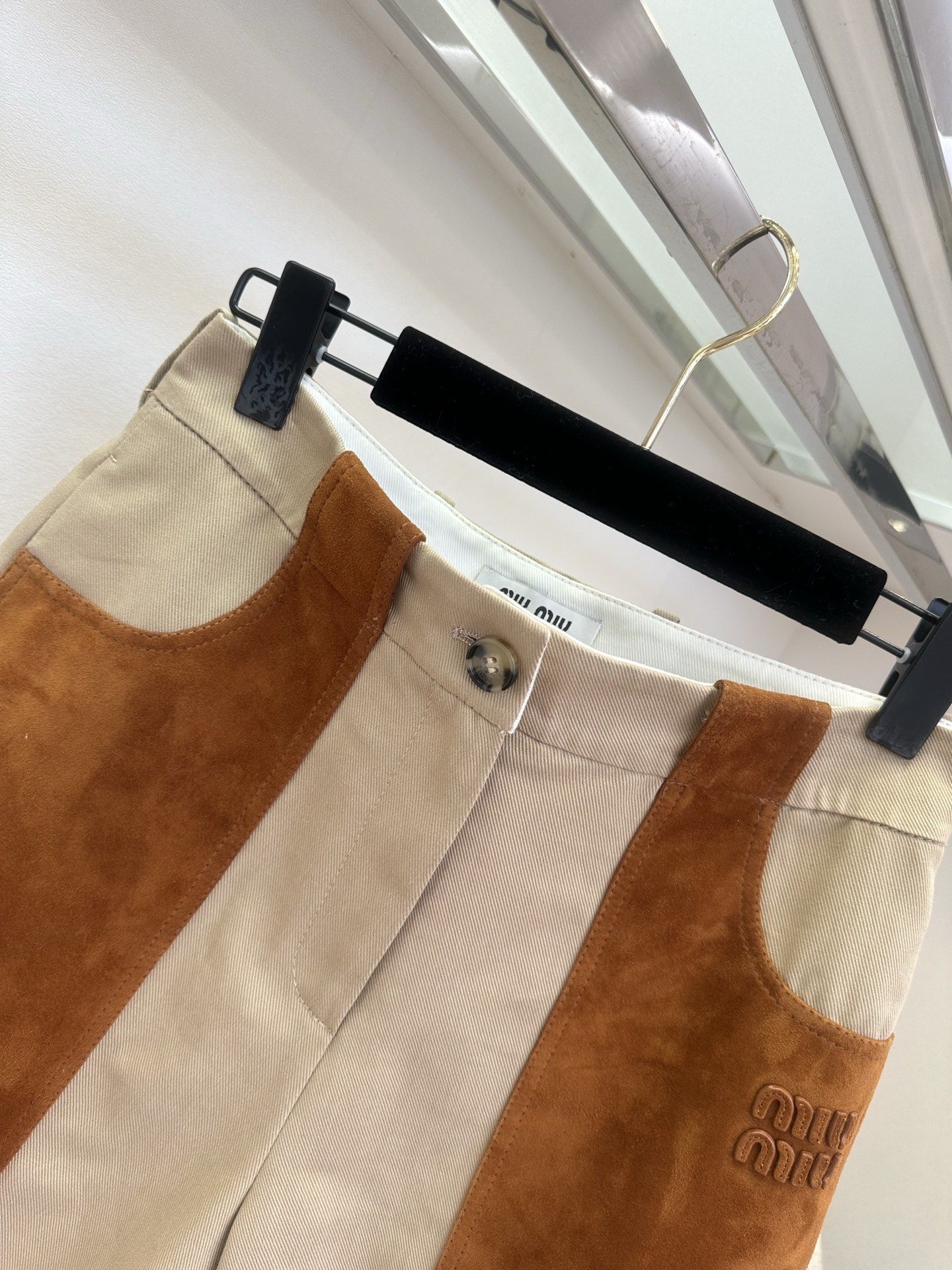 Miu Miu Canvas & Suede Patchwork Cargo Miniskirt