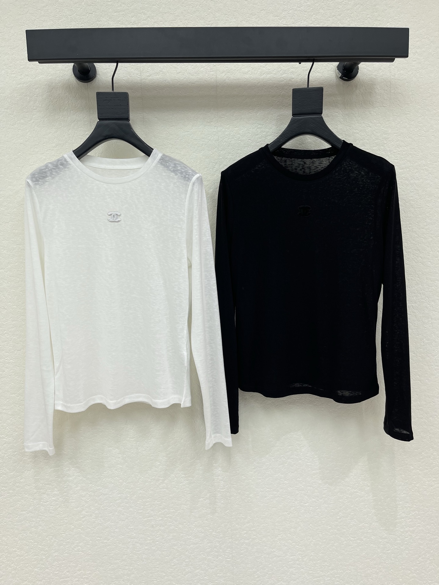 chanel logo lettuce trim long sleeve top