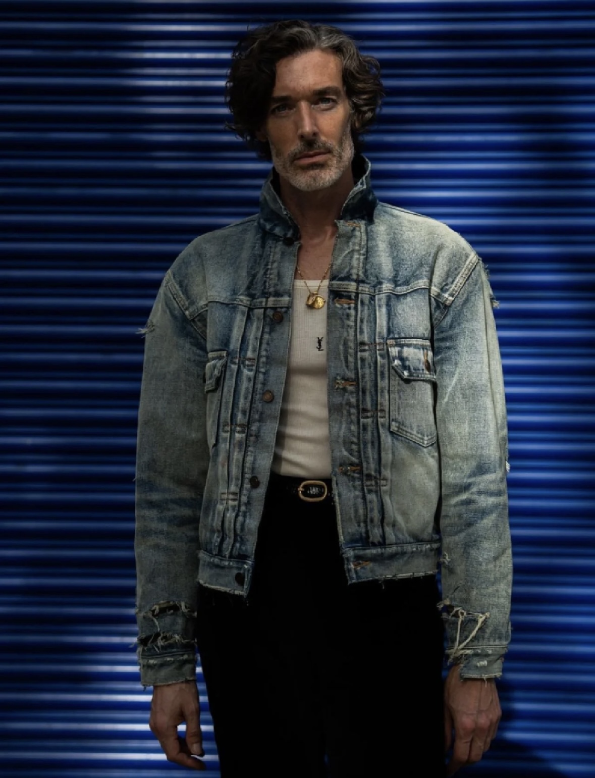 Yves Saint Laurent Vintage Distressed Denim Jacket Classic Fit S-XL