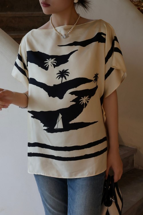 Elegant Silk Satin Short Sleeve Blouse with Unique Print Design for Summer 1 Elegant Silk Satin Short Sleeve Blouse with Unique Print Design for Summer