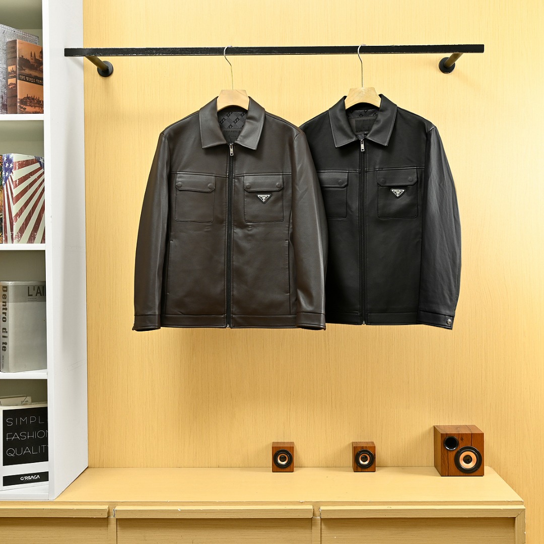 Prada Men's Leather Jacket, Fall/Winter Collection, Business Casual Style