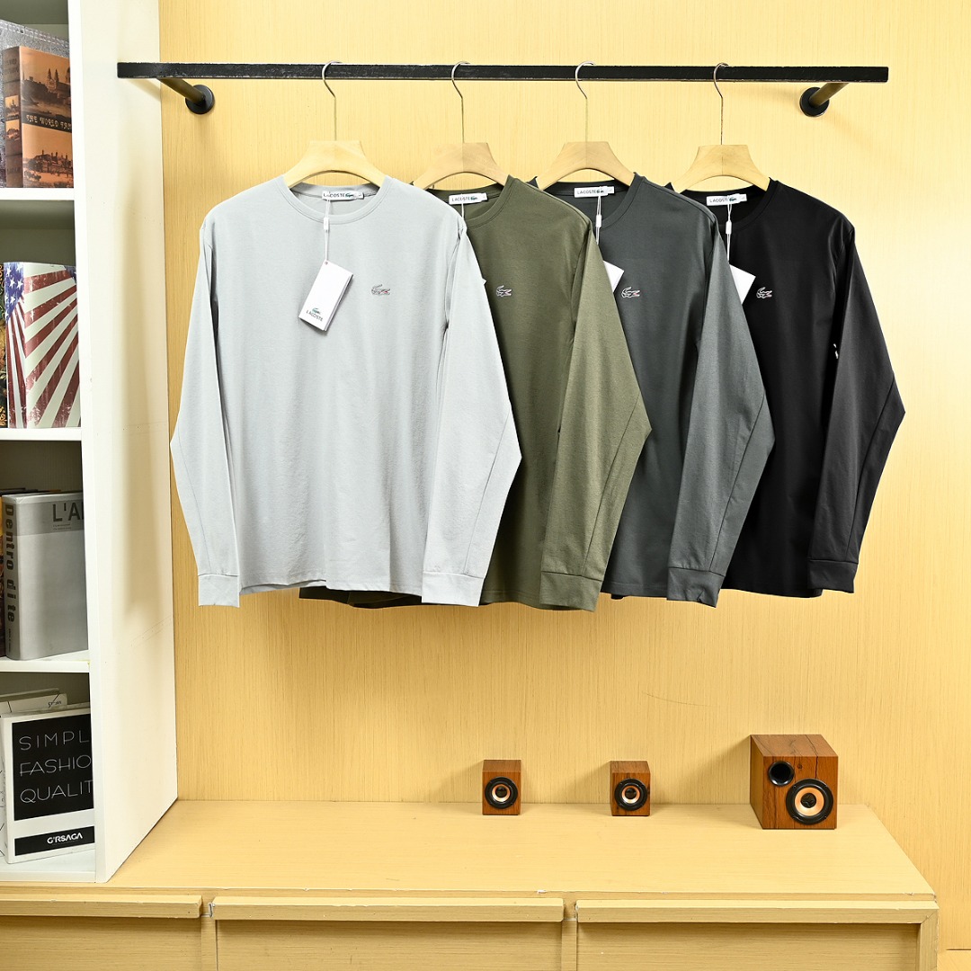 Lacoste Men's Solid Color Lightweight Crewneck Long Sleeve T-Shirt