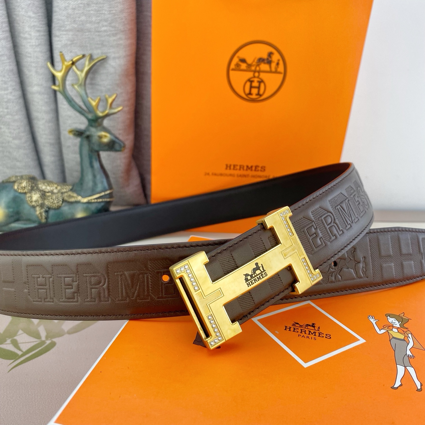 爱马仕💕 特种皮腰带系列 ，原厂五金精品不锈钢钻扣，手感柔软舒适 宽3.8CM。