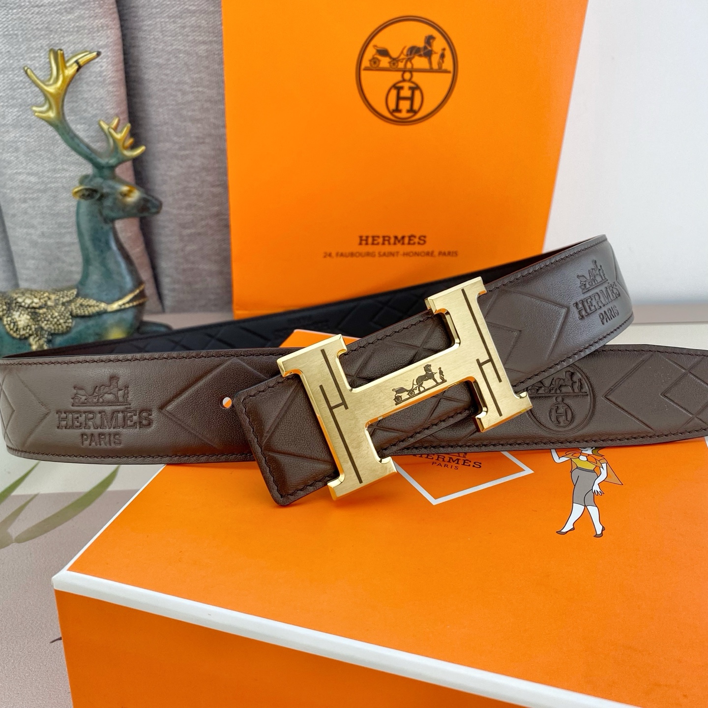 爱马仕💕 特种皮腰带系列 ，原厂五金精品不锈钢扣，手感柔软舒适 宽3.8CM。