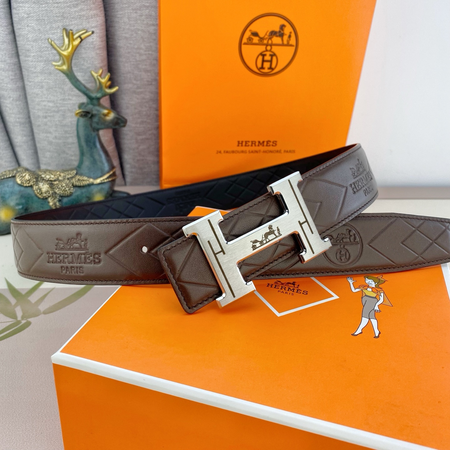 爱马仕💕 特种皮腰带系列 ，原厂五金精品不锈钢扣，手感柔软舒适 宽3.8CM。