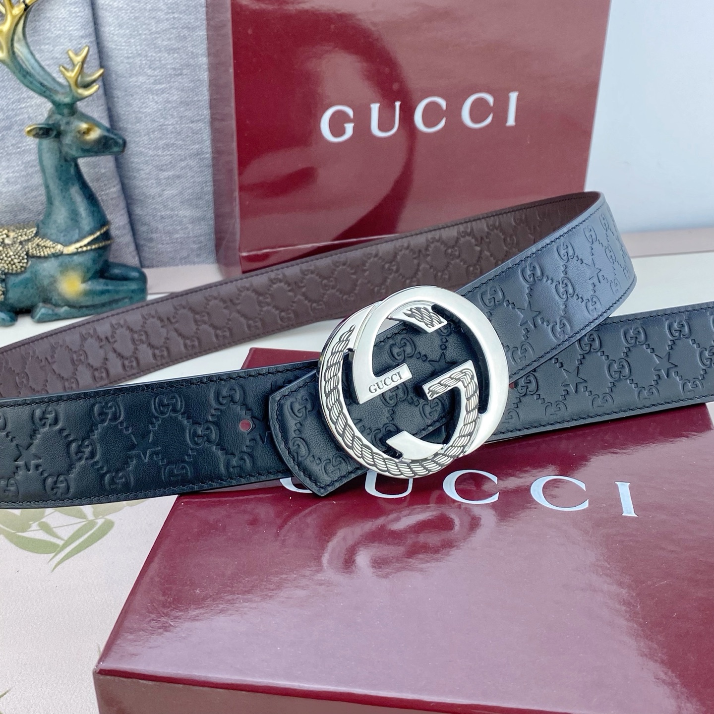 古奇💕 特种皮腰带系列 ，原厂五金精品不锈钢扣，手感柔软舒适 宽3.8CM。