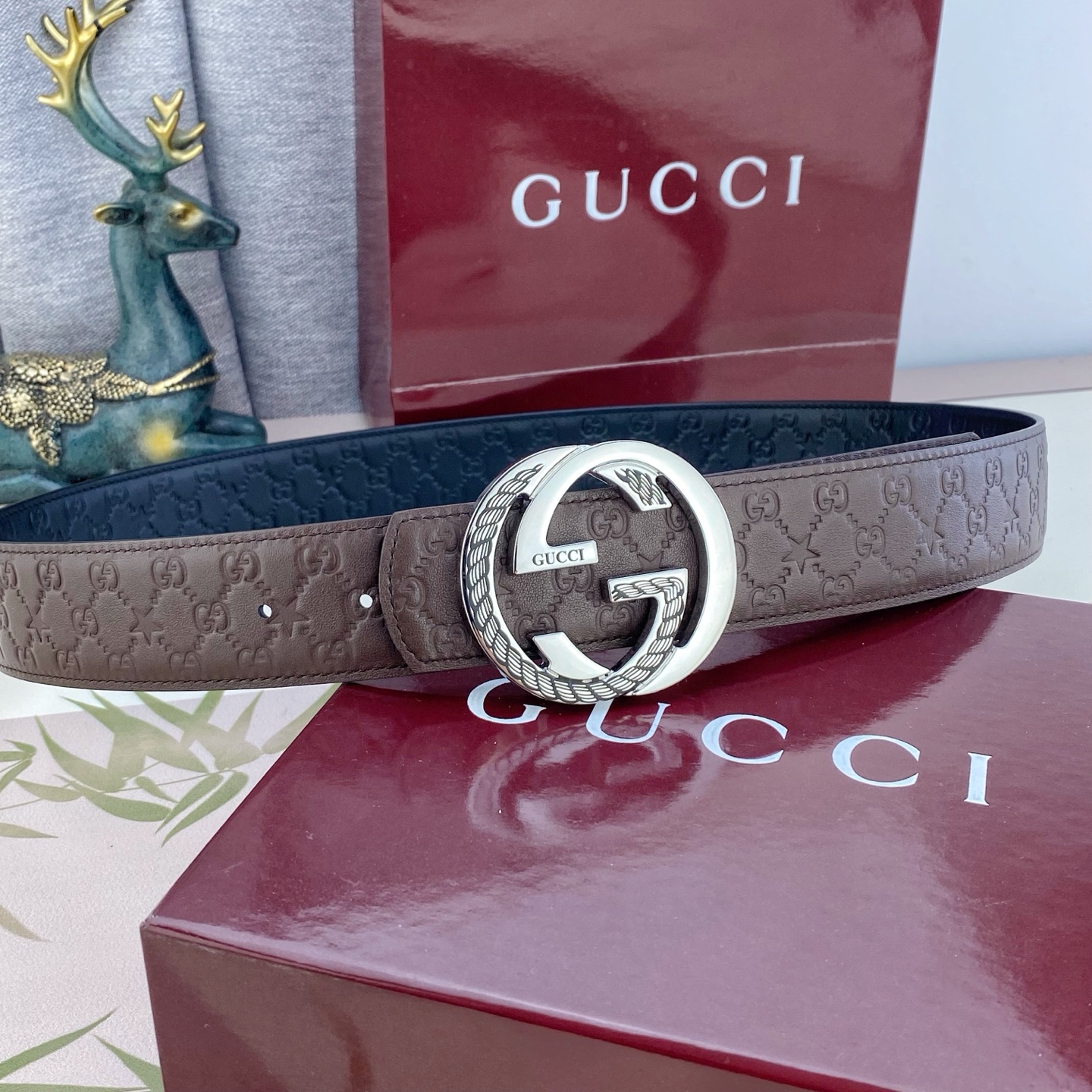 古奇💕 特种皮腰带系列 ，原厂五金精品不锈钢扣，手感柔软舒适 宽3.8CM。