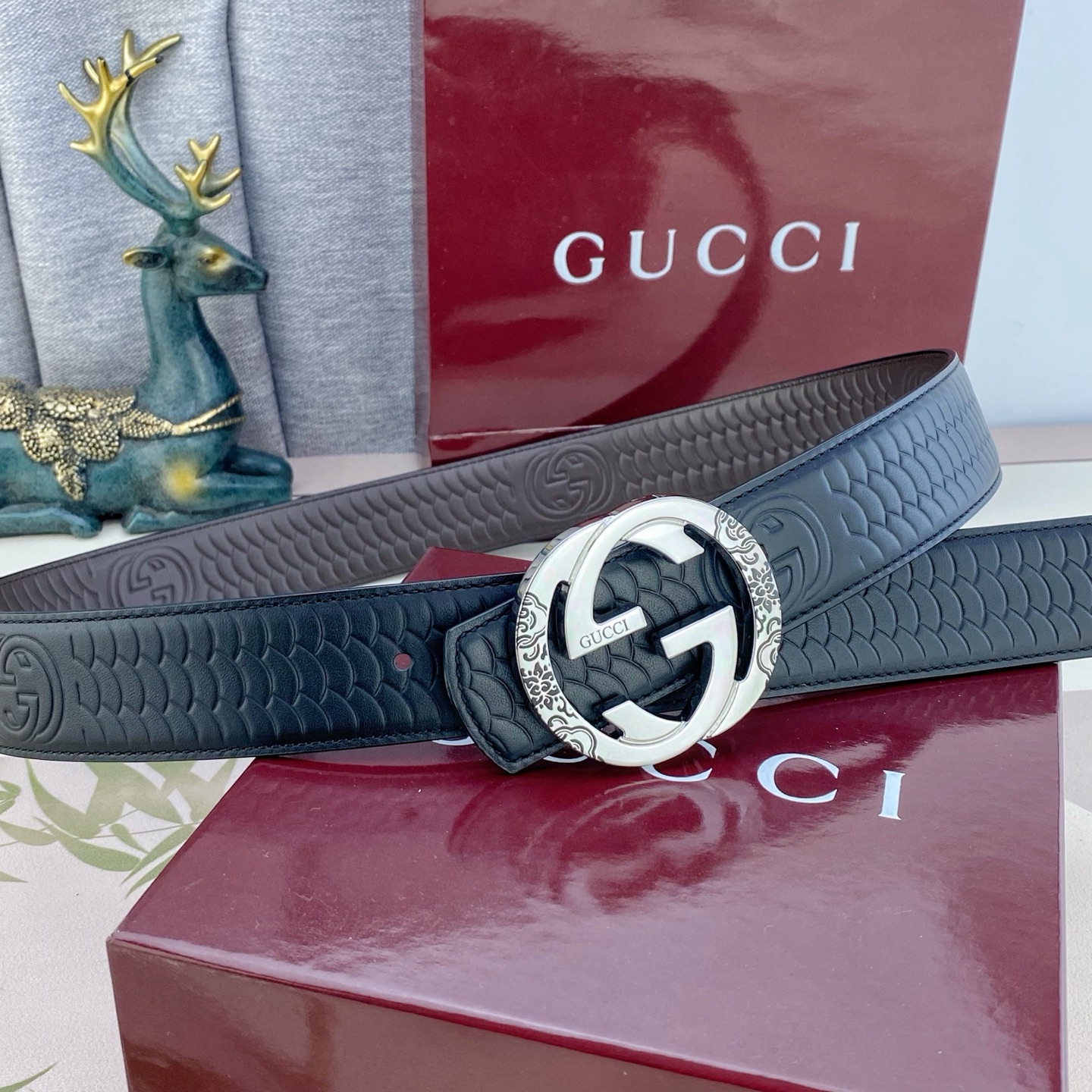 古奇💕 特种皮腰带系列 ，原厂五金精品不锈钢扣，手感柔软舒适 宽3.8CM。